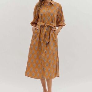 Entro Rust and Slate Patterned Midi Dress